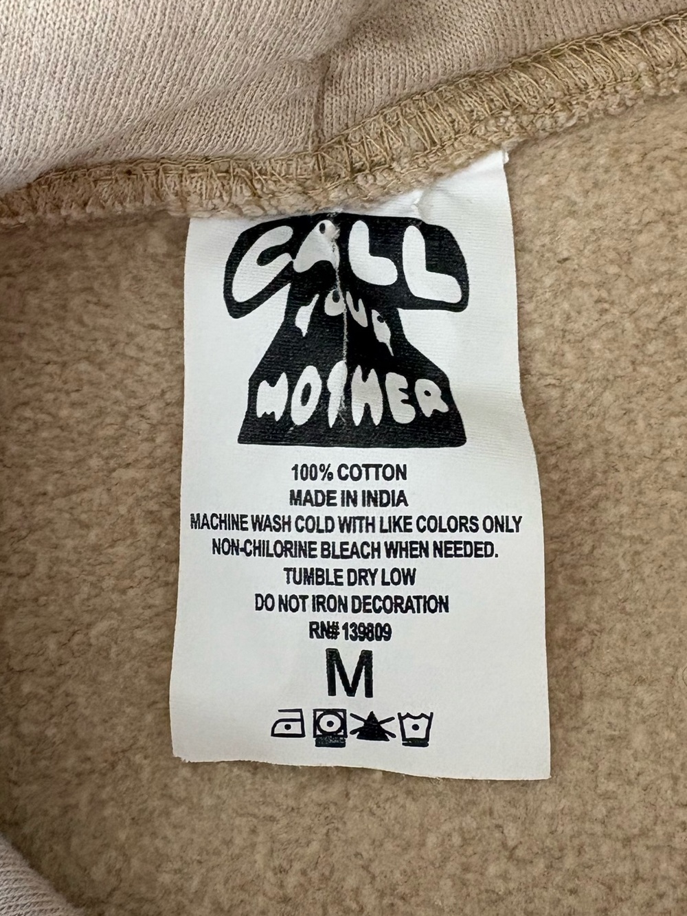 Call Your Mother Beige Cactus Hoodie Medium Good Condition 100% Cotton Unfussy - Picture 2 of 8